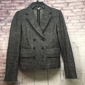 J CREW Black Grey Blazer 2 Tweed Wool Blend Buttons Raw Hem